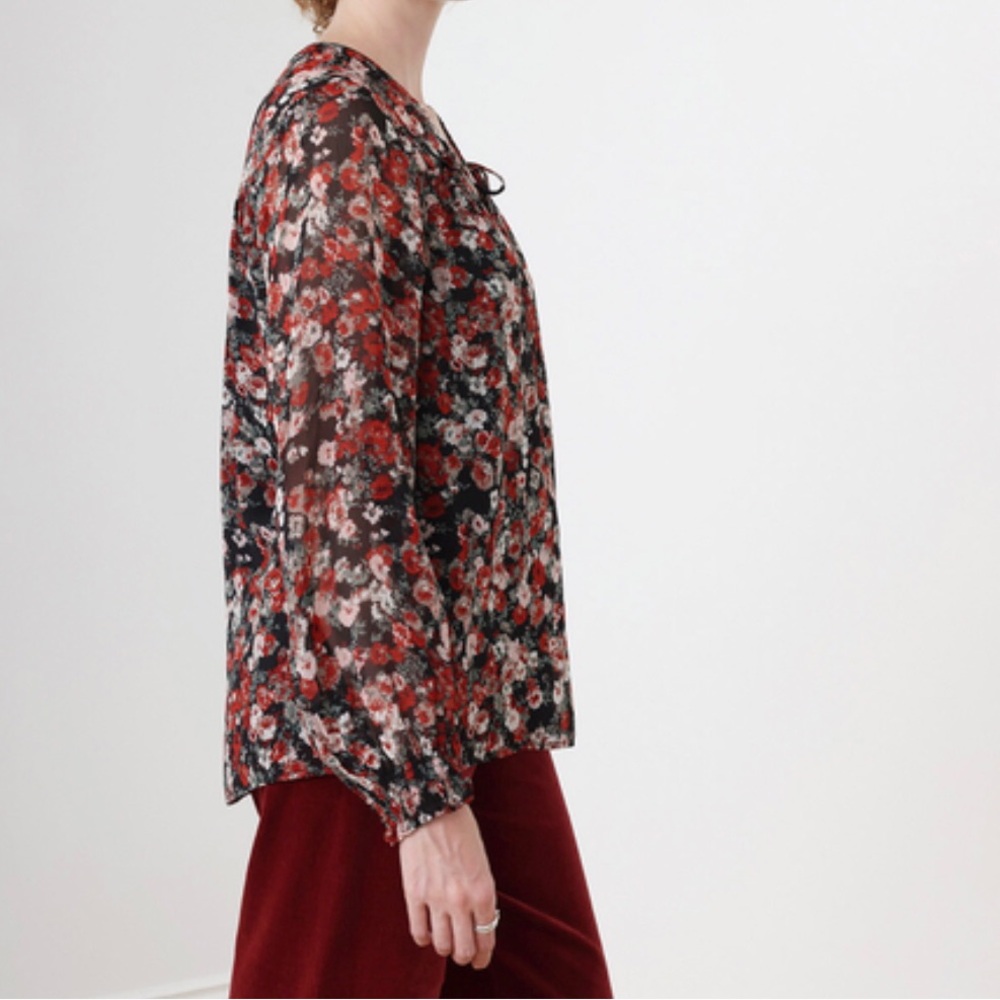Cleo Black and Red Floral chiffon Blouse